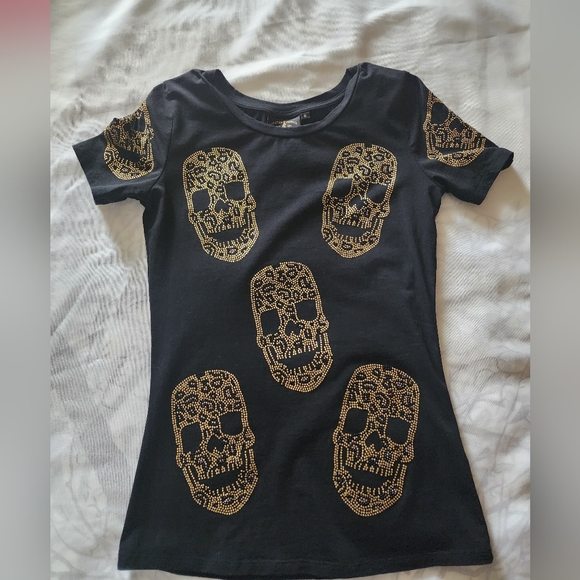 Authentic Christian Audigier rhinestone skull T shirt (ptp 16") - Picture 1 of 9